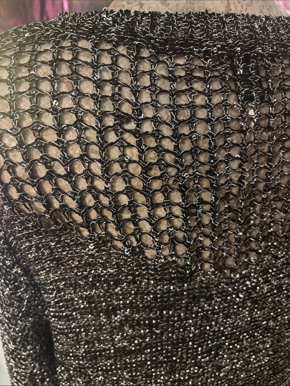 Lauren Michelle Silver Metallic Open knit sweater. - Picture 4 of 5